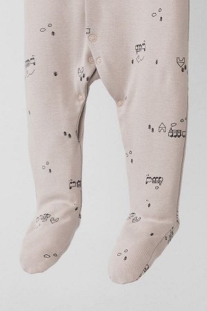 Комбинезон(Осень-Зима)+baby (игрушечные паровозики на кремовом)