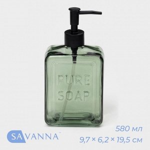 Дозатор для мыла SAVANNA, стекло, 580 мл, зелёный