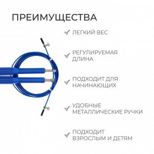 Скоростная скакалка ONLYTOP, 2,8 м, цвет синий