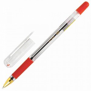 Ручка шариковая с грипом BRAUBERG "X-ONE", КРАСНАЯ, корпус прозрачный, узел 0,5 мм, линия письма 0,35 мм, 143989