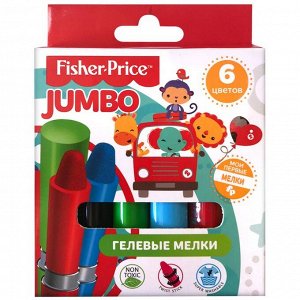 Мелки гелевые 6 цветов Fisher Price JUMBO, d=16 мм, в утолщенном пластиковом корпусе с поворотным механизмом, европодвес