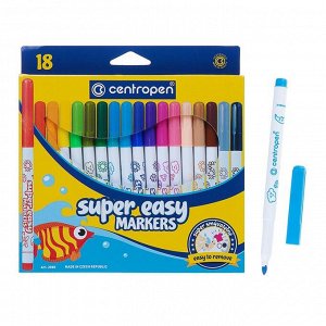 Фломастеры 18 цветов Centropen SUPER EASY 2580, линия 1-3 мм, картонная упаковка с европодвесом