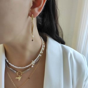 Серьги из раухтопаза и столбиков перламутра в позолоченой фурнитуре