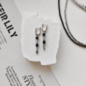 Серьги из гематита: матовый чёрный гематит + серебристый