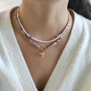 Сет из столбиков перламутра, из раухтопаза и коралла в позолоченой фурнитуре