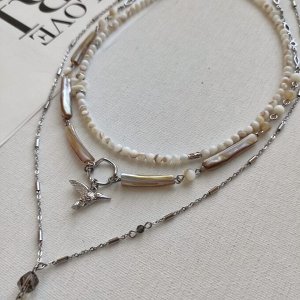 Сет из столбиков перламутра, из раухтопаза и коралла