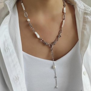 Колье - цепь со съёмным галстуком с жемчугом Бива