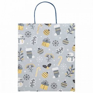 Пакет подарочный НАБОР 4 штуки новогодний 26x32x13 см, "Kraft Large", ЗОЛОТАЯ СКАЗКА, 592133