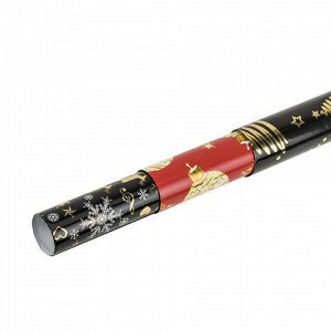 Бумага упаковочная новогодняя НАБОР 3 шт. "Black&amp;Gold", С ЭФФЕКТАМИ, 70х100 см, ЗОЛОТАЯ СКАЗКА, 592190