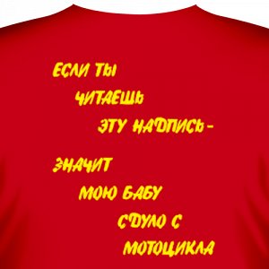 Футболка "Если ты читаешь эту надпись, значит мою бабу сдуло с мотоцикла"