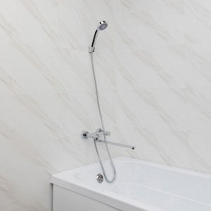 RAIN Смеситель для ванны Уран, прямой излив 30см, кран-буксы 1/2, душ. набор, овал, латунь, хром