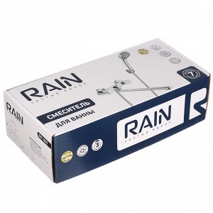 RAIN Смеситель для ванны Уран, прямой излив 30см, кран-буксы 1/2, душ. набор, ромб, латунь, хром