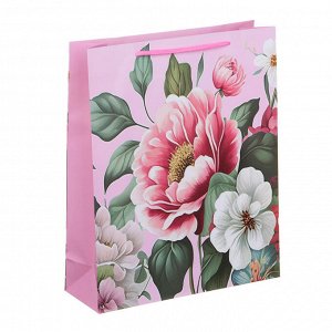 Пакет подарочный бумажный, 26x32x9 см, цветочный узор, 128 гр, 4 дизайна