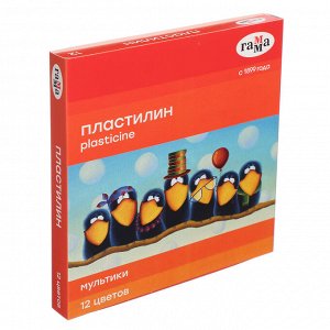 ГАММА Пластилин "Мультики", 12 цветов, 240 грамм, со стеком, в картонной коробке, 280018