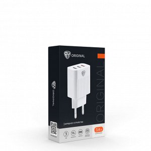 BY Сетевое зарядное устройство Максимум, Быстрая зарядка QC3.0, 3xUSB, 3.4А, белый