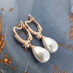 Серьги висячие коллекция &quot;Дубай&quot;, покрытие позолота, вставка: фианиты и иск. жемчуг, цвет: прозрачный, перламутровый, арт. 214.746