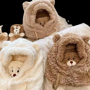 Шапка капюшон с ушами, плюшевая