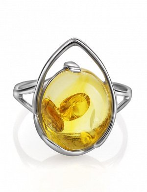 Серебряное кольцо с натуральным лимонным янтарём «Селена»