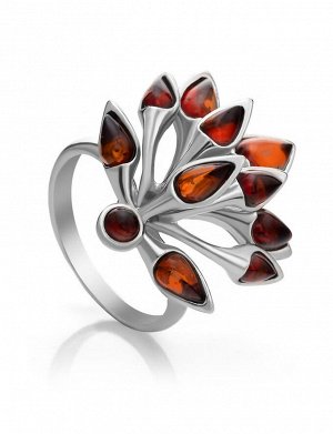 Кольцо из натурального янтаря в серебре «Осень»