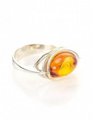 Аккуратное серебряное кольцо с натуральным янтарём коньячного цвета «Амиго», 6063201158