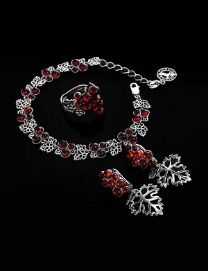 Ажурный браслет «Виноград» с натуральным вишнёвым янтарём