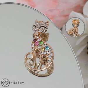 Брошь «Кошка» грациозная, цветная в золоте