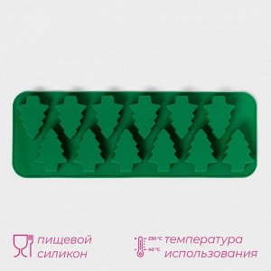 Форма для выпечки новогодняя Доляна «Ёлочка», силикон, 32,5?11,5 см, 12 ячеек, цвет зелёный