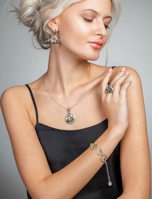 Серьги в романтическом дизайне «Лирика» из серебра и натурального янтаря, 806503105