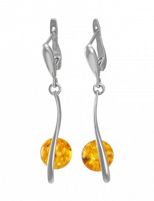 Удлинённые серьги из серебра с натуральным лимонным янтарём «Лея», 906504190