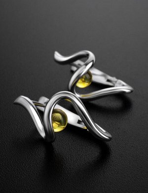 Изысканные серебряные серьги «Лея» с натуральным лимонным янтарём, 806507017