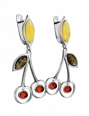 Необычные серебряные серьги «Конфитюр» с натуральным янтарём трёх цветов, 806508102