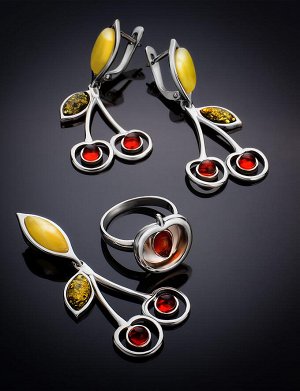 Необычные серебряные серьги «Конфитюр» с натуральным янтарём трёх цветов, 806508102