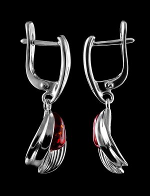 Удлинённые серьги «Медонос» из серебра и натурального янтаря коньячного цвета, 706507113