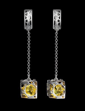 Оригинальные серьги из серебра и лимонного янтаря «Женева», 806508171