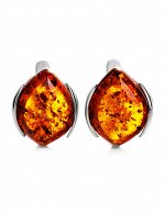 Серебряные серьги с красивым янтарем насыщенного коньячного цвета «Кошачий глаз», 506503425