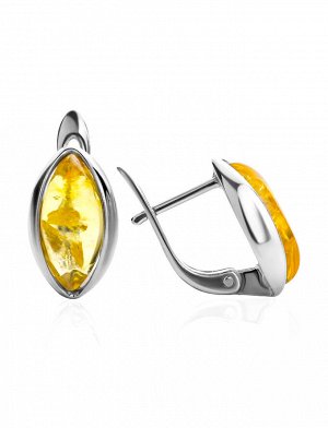 Серьги в классическом дизайне из серебра и натурального янтаря лимонного цвета «София», 806508169
