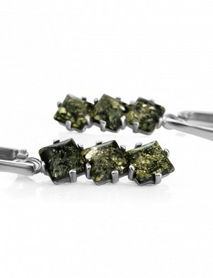 Необычные серьги «Зигзаг» из серебра с зелёным янтарём, 806512166
