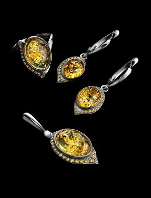 Нарядные серьги с натуральным лимонным янтарём и желтыми фианитами «Ренессанс»