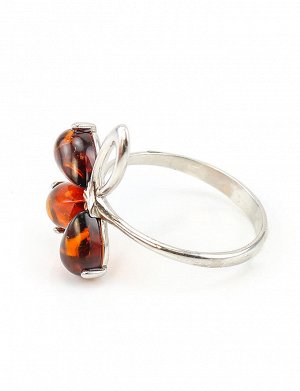 Изящное серебряное кольцо с вставками из натурального коньячного янтаря «Одуванчик», 5063210219