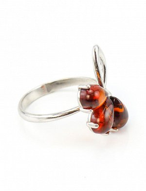 Изящное серебряное кольцо с вставками из натурального коньячного янтаря «Одуванчик», 5063210219