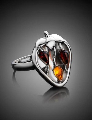 Необычное кольцо из серебра и натурального янтаря «Конфитюр», 806308105