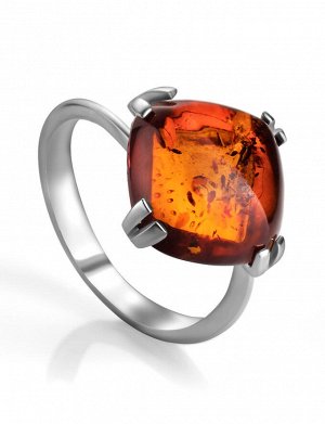 Серебряное кольцо с натуральным янтарем коньячного цвета «Византия»