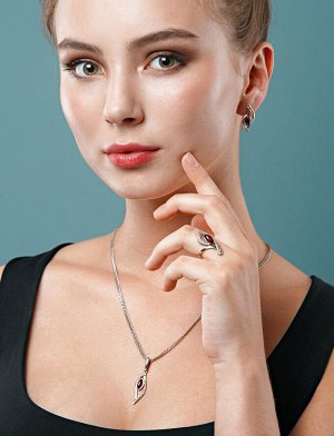 Нежный кулон с янтарём и фианитами «Ренессанс»