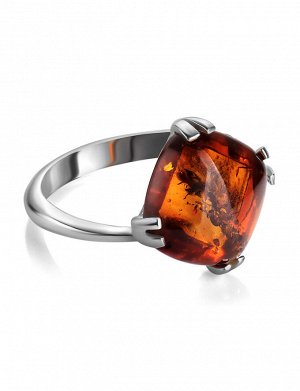 Серебряное кольцо с натуральным янтарем коньячного цвета «Византия»
