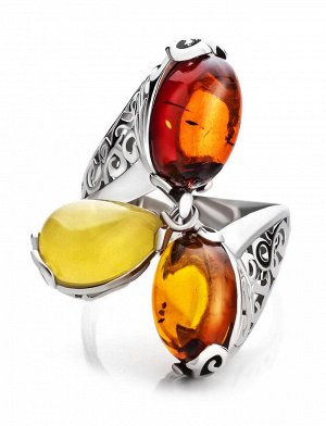 Оригинальное серебряное кольцо с натуральным балтийским янтарём «Касабланка»