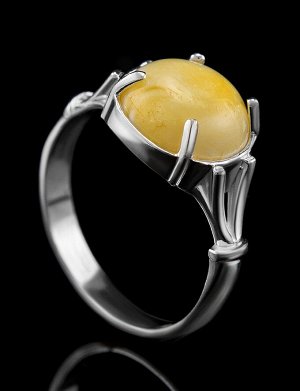 Стильное кольцо из натурального медового янтаря в серебре «Шанхай»