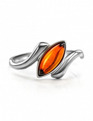 Нежное кольцо из серебра с натуральным вишнёвым янтарём «Андромеда», 606302351