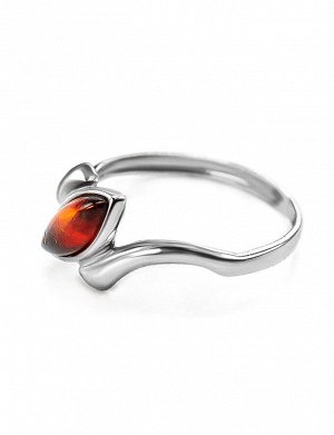 Нежное кольцо из серебра с натуральным вишнёвым янтарём «Андромеда», 606302351