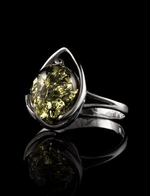Серебряное кольцо с натуральным янтарём зелёного цвета «Селена», 806302043