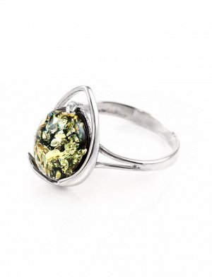 Серебряное кольцо с натуральным янтарём зелёного цвета «Селена», 806302043